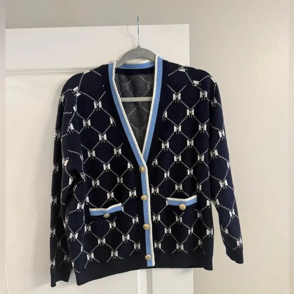 Maje Navy and Light Blue Cardigan - Picture 4 of 4